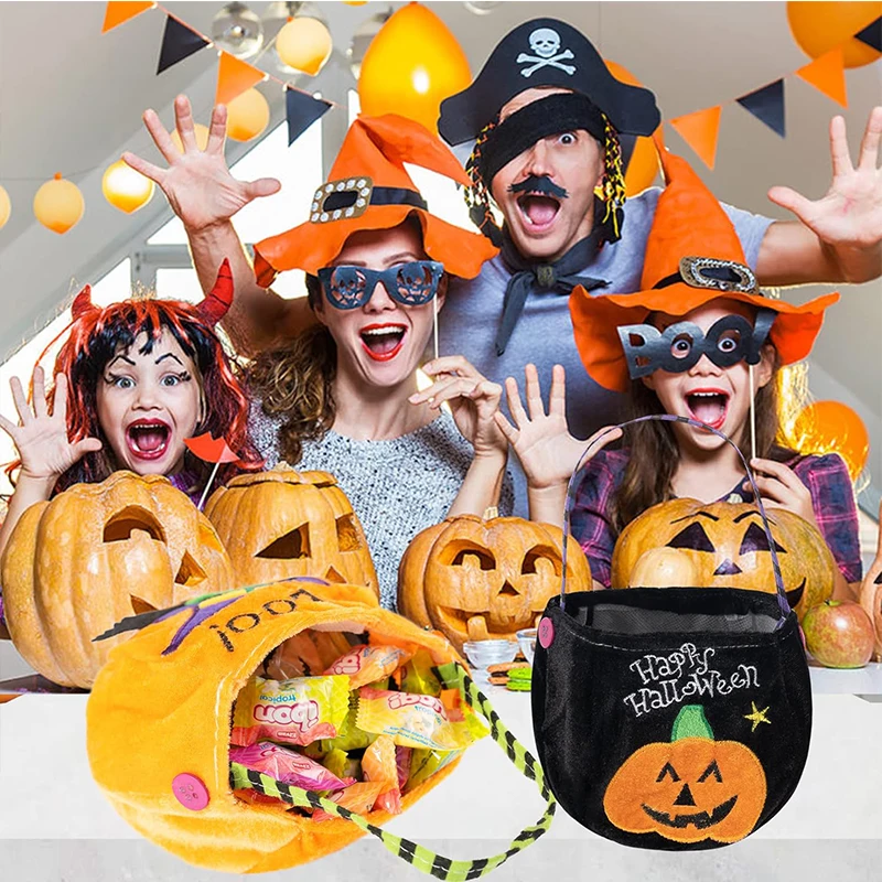 Halloween Trick or Treat Bag Reusable Pumpkin Bags Witch and Vampire Baskets cute candy bag for girl and boy&lsquo;cosplay costume