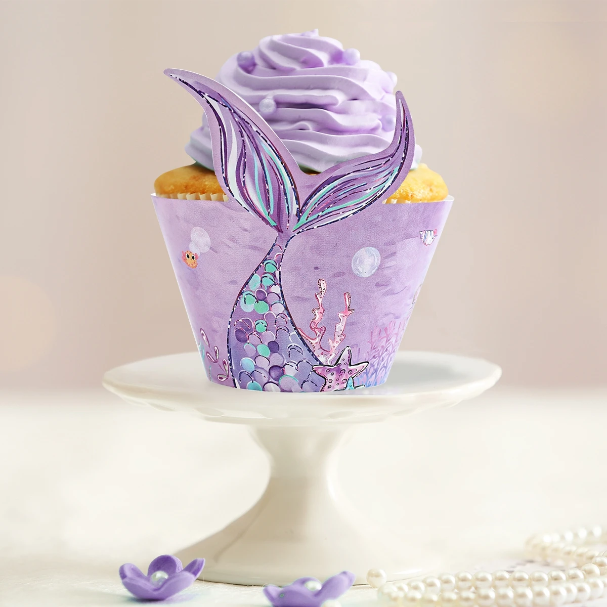 20 set di toppers per cupcake a sirena, involucri per ragazze, toppers per torta per feste di buon compleanno, baby shower sotto il mare, decorazione a sirena  15