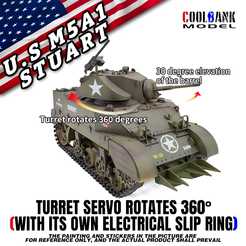 Remote Control Tank RC Tank 1/16 USA Stuart M5A1 Isoscale simulation model Open cannon barrel retractable