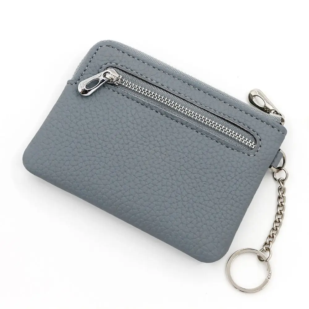 Elegant Women's PU Leather Short Wallet - Solid Color Zippered Mini Coin Purse with Keychain and Card Holder