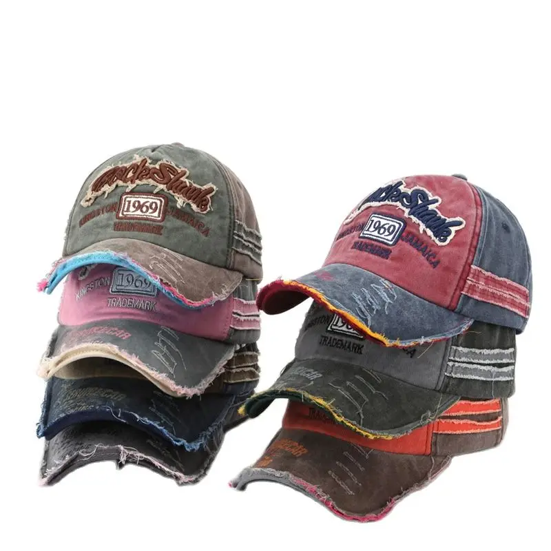 

2023 New Fashion Retro Washed Distressed Letters Embroidery Ripped Peaked Cap Boy and Girl Sunshade Baseball Caps