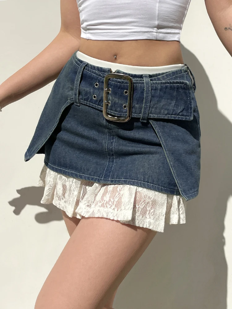 tennis skirt Rockmore y2k Super Short Jean Skirts Belt Design Fashion Sexy Low Waisted Mini Skirts Women Summer Beach Party Skirts 90s Retro mini skirts for women