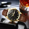 2023 New Men's Business Watch Classic British Style Leather Gold Black Casual Quartz Watch Luxury Glow Men Waterproof Wristwatch 2