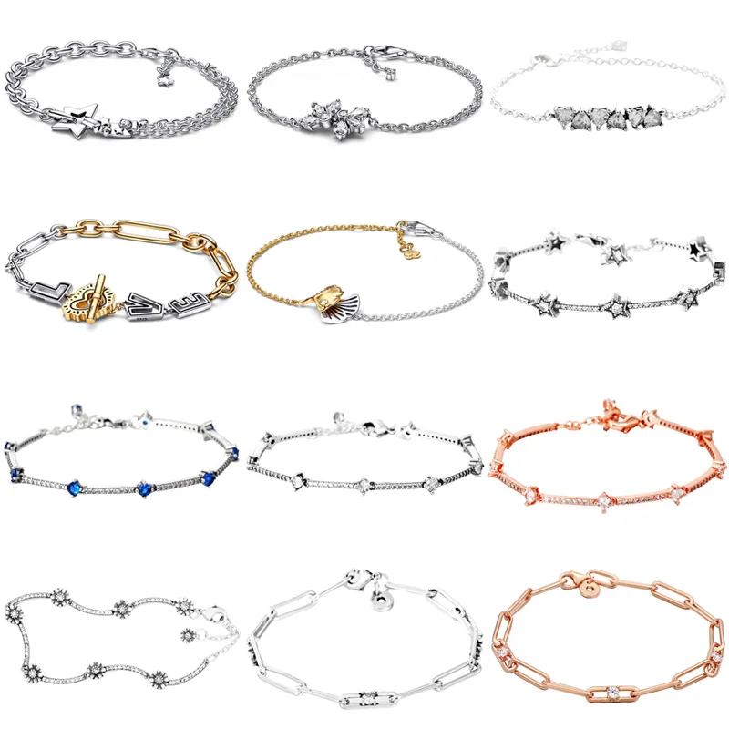 

Love Links Shooting Star Herbarium Cluster Double Chain Bracelet Bangle Fit 925 Sterling Silver Bead Charm Europe DIY Jewelry