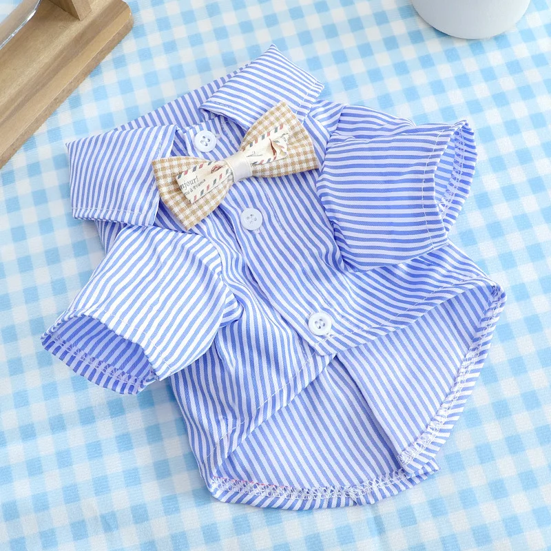 Pet Cat Clothes Summer Breathable Korean Style Striped Shirt Two Months German Curly Cat out Anti-Dirty Two Feet Apparel