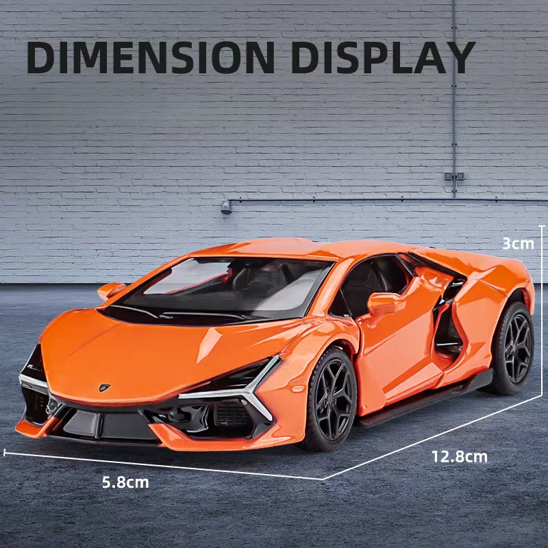 Profil de la mini voiture télécommandée Lamborghini Aventador LP750-4 et Revuelto, montrant ses lignes sportives.