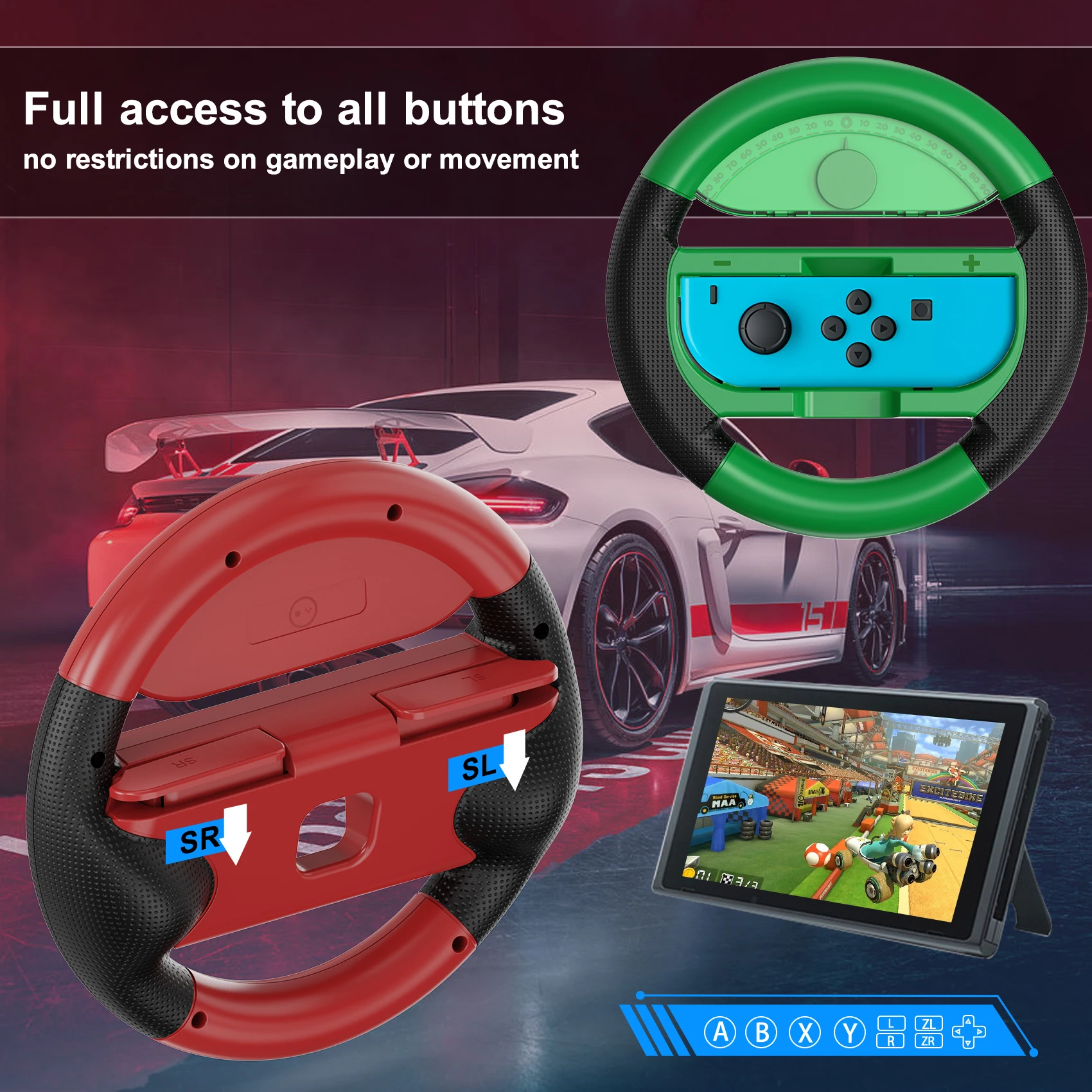 LinYuvo Switch Steering Wheel for Joycon Controller, Switch Racing Wheel Driving Grip for Mario Kart 8 Deluxe 2 Pack Wheels