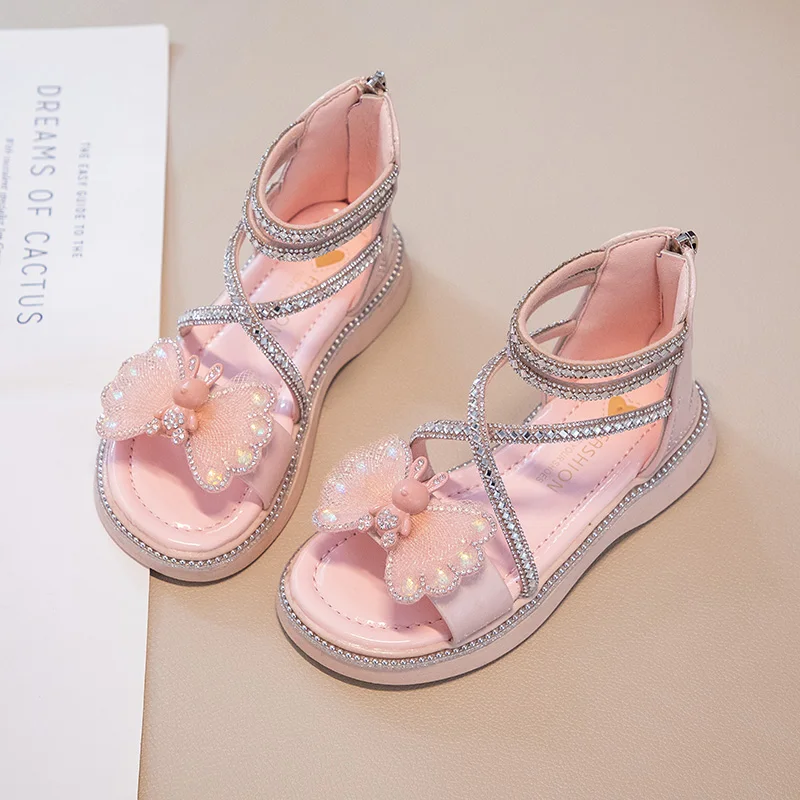 Girls Rhinestone Sandals Kids Princess Shoes with Zipper