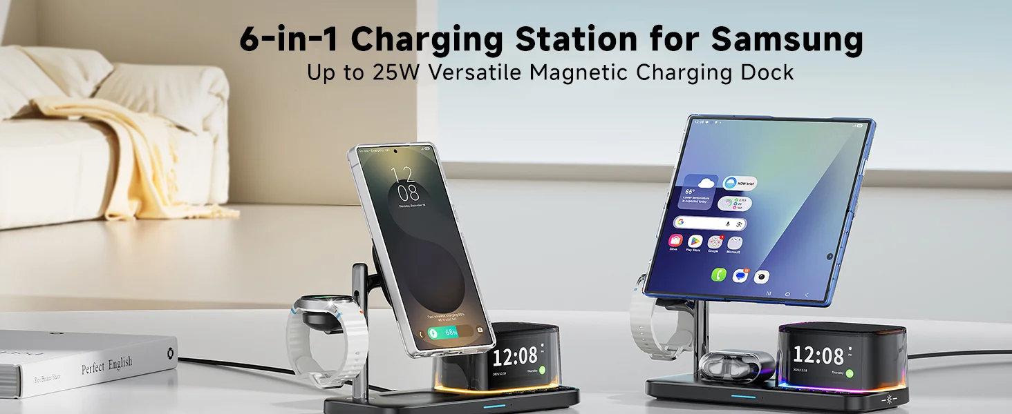 25W Magnetisches Kabelloses Ladegerät mit Bluetooth-Lautsprecher und Schnellladefunktion für iPhone Samsung S26 S25/Z Fold 7 Galaxy Watch Ultra 8 7 – Detail 1