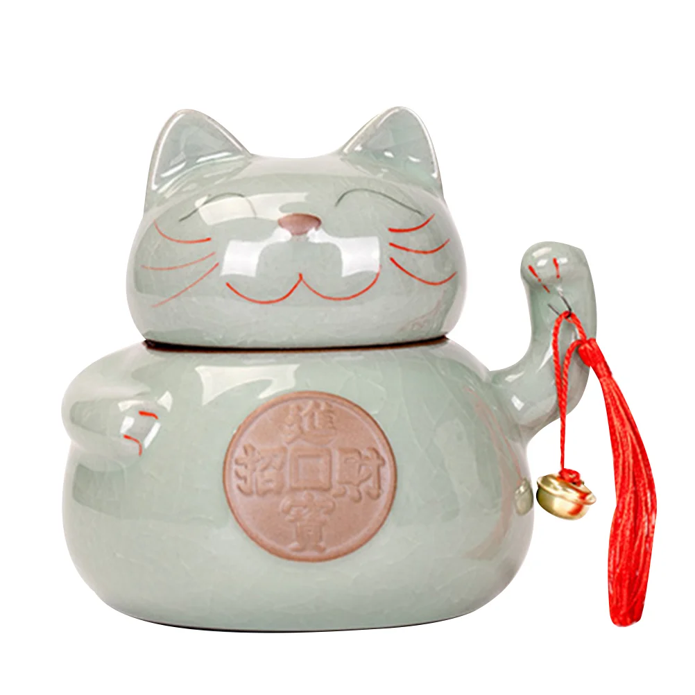 

Fomiyes Ceramic Tea Jar Storage Jars Maneki Neko Shaped Porcelain Tea Tin Tea Canister Storage Can Lids Jewlry Dish Tray