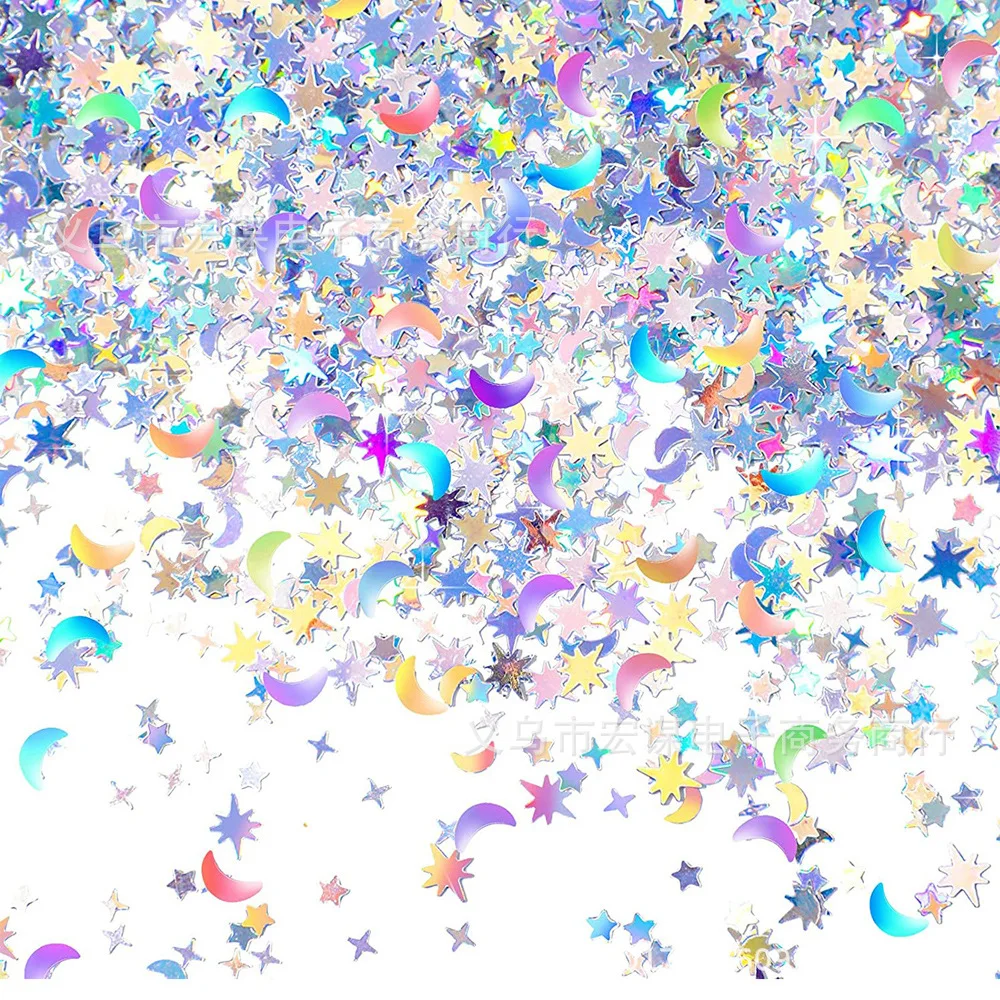 2000pcs 10mm Shiny Moon Star Confetti Glitter Metallic Acrylic Confetti for Party Wedding Table Decor Confetti Xmas DIY Decor