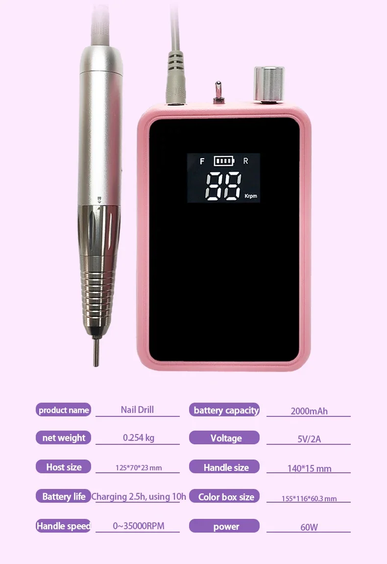 2024 New Arrival Professional Nail Drill Machine Portable Acrylic Gel Polish Remover 35000RPM Manicure Pedicure Polishing Tools 3