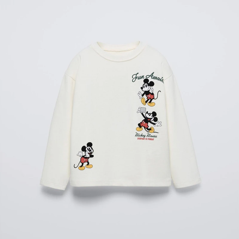 2025 Spring Wear Mickey Tees Boys Cartoon Printed Crewneck Tops Toddler Disney New Design T-shirt Clothes Simple Long Sleeve 5