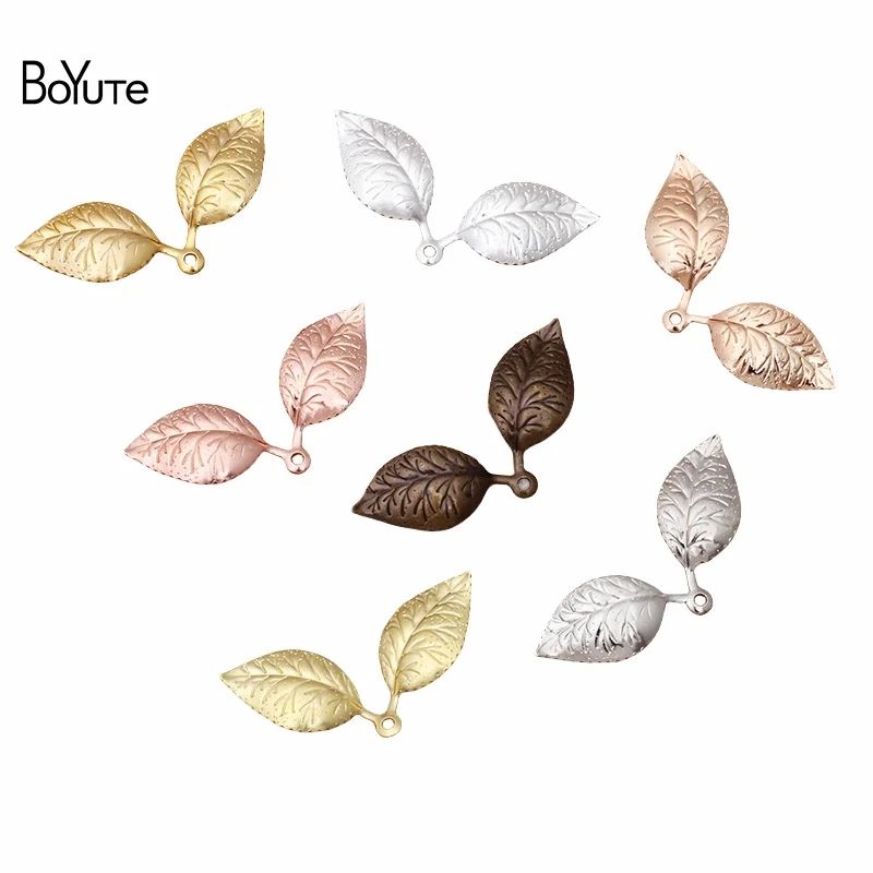 BoYuTe (100 Pieces/Lot) 13*32MM Metal Brass Stamping Leaf Charms for Jewelry Making Diy Hand Made Materials Wholesale