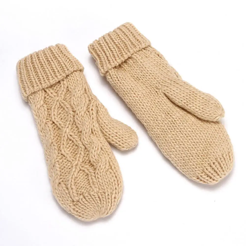 Knitted Mittens 1 Pair Durable Thicken One Size  Cold Protection Unisex Winter Gloves for Daily Wear