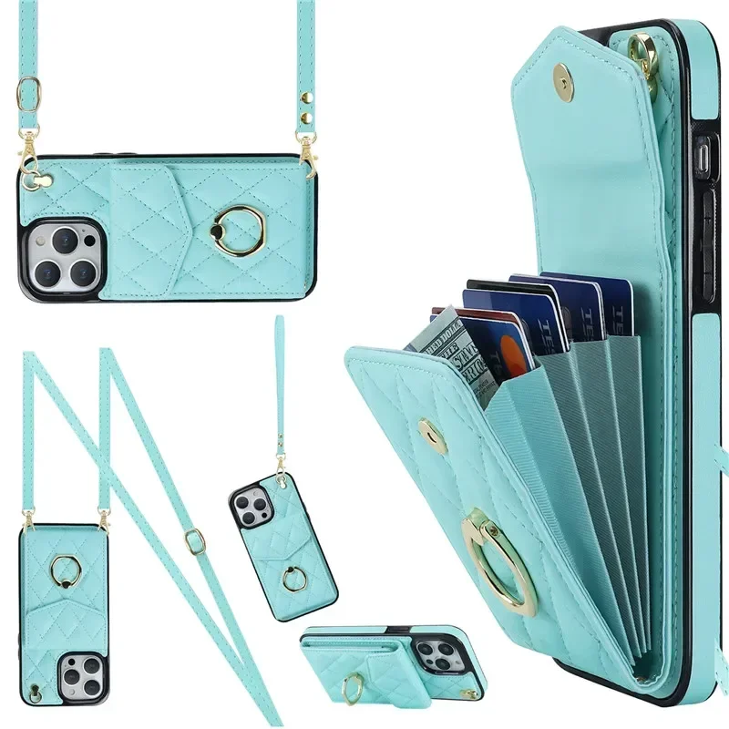 Luxurious Crossbody Lanyard Leather Wallet Phone Case with Cardholder and Flip Cover