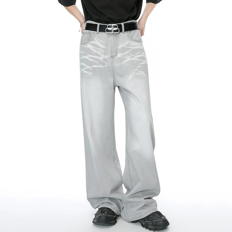 IEFB Straight Male Jeans Vintage Men's Denim Pants Tie-dyed Design Wide Leg Trousers 2024 Spring New Stylish Men Clothing 9C4276 2