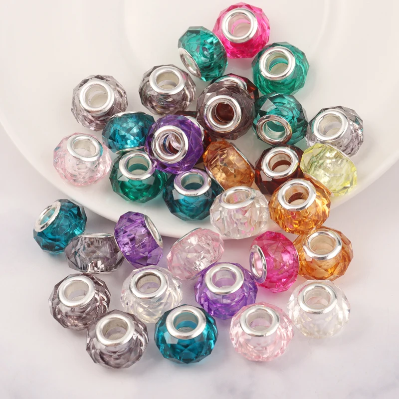 20pcs Transparent Color Resin Beads Faceted Large Hole Beads For