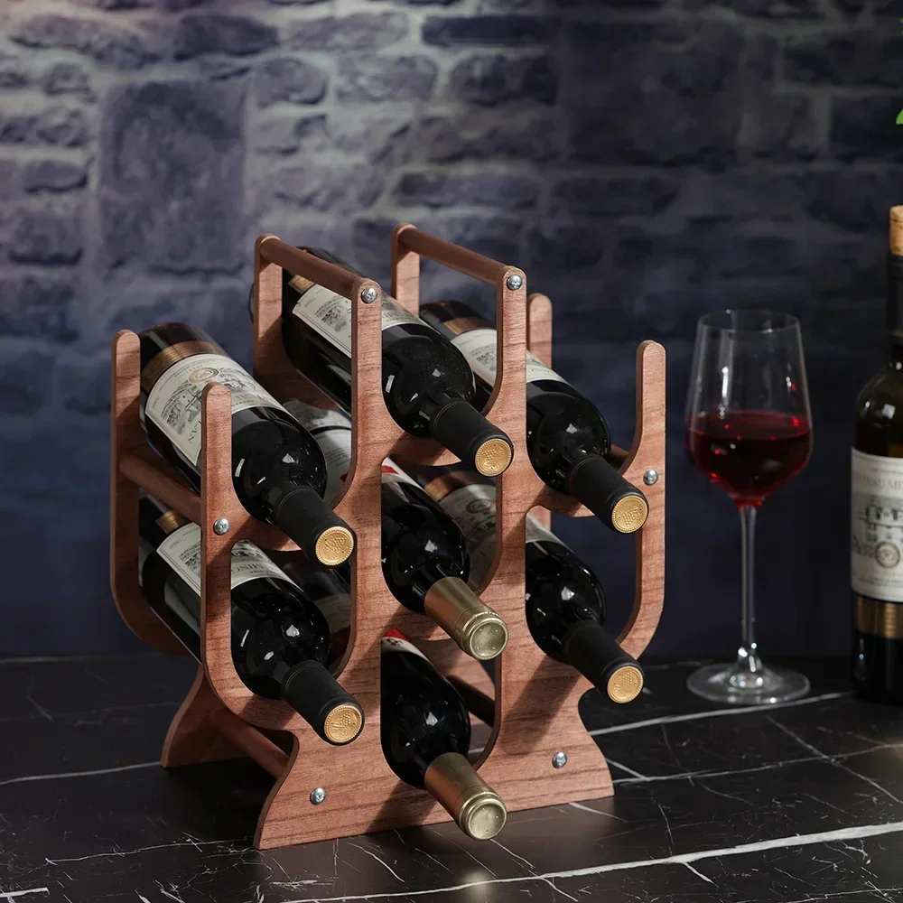 Red Wine Rack Ornament, Wine Cabinet Decoration, 7 Bottles Horizontal Shelf, Wooden Removable Multi-storage, Wooden Display Rack