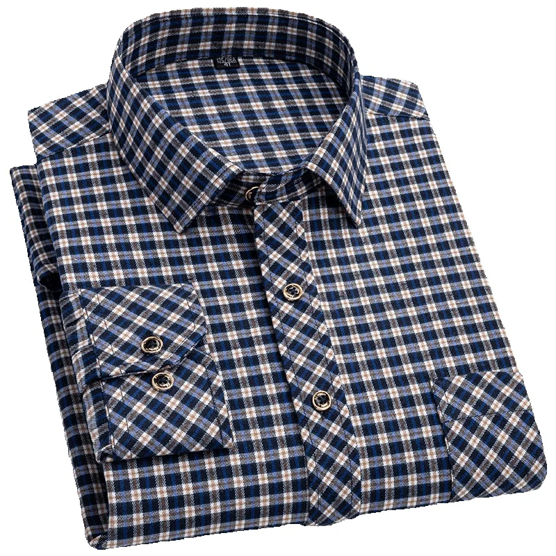 Camicia casual a quadri, senza stiratura, per uomo, primavera-autunno, manica lunga, per uomini di mezza età e giovani_voghion.com