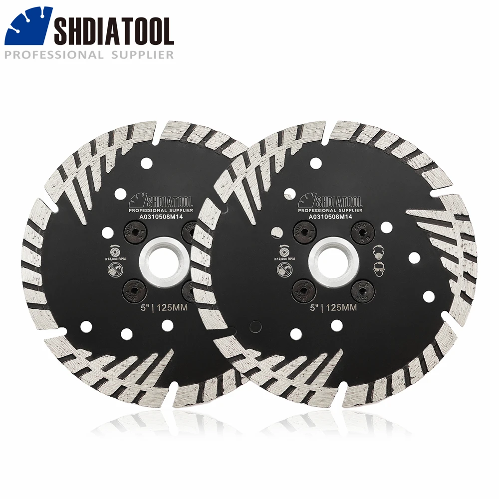 SHDIATOOL 2 Stück Turbo-Sägeblätter mit M14-Flansch, Schutzzähnen, Schneidscheibe für Marmor, Stein, Granit, Durchmesser 125 mm, Schneidplatte – Detail 7