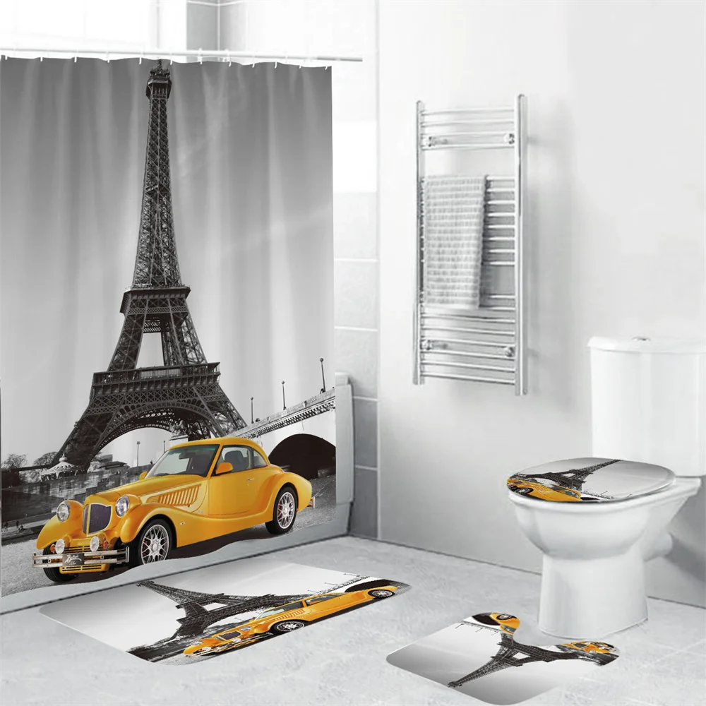 

Paris Eiffel Tower Bathroom Shower Curtain set Romantic Paris Tower luxury car Theme Bathroom Set home Decor