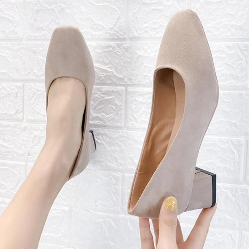 

Туфли-лодочки женские из флока, с квадратным носком, бежевые