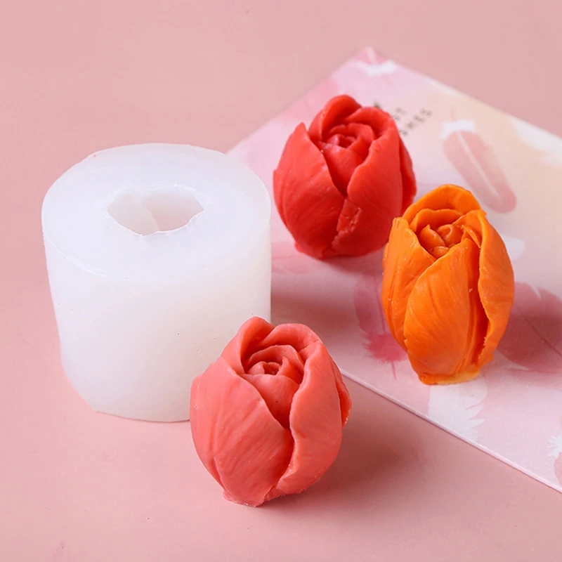 고품질 튤립 봉오리 몰드 실리콘 3D 양초 비누 몰드, DIY 꽃 양초 에폭시 몰드, 아로마 테라피 왁스 비누 몰드