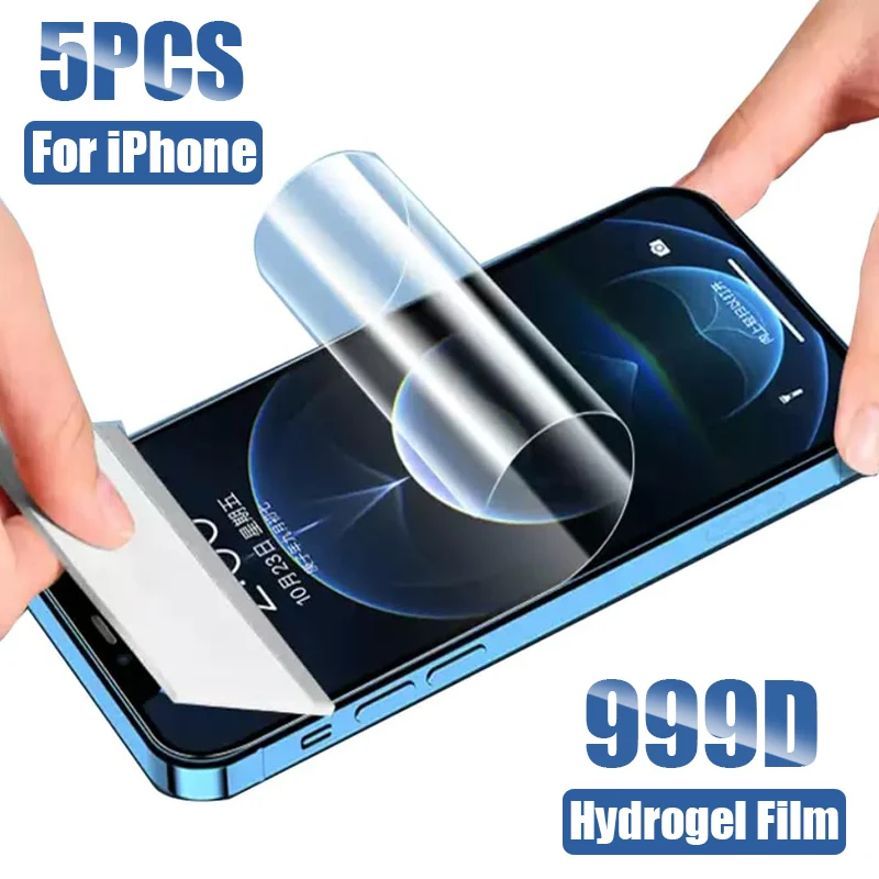5 Películas de Hidrogel para iPhone 11 12 13 Pro Mini Xr Xs Max 7 8 Plus SE 2020 2022, Protetor de Tela para iPhone 16 15 14 Pro Max 16E