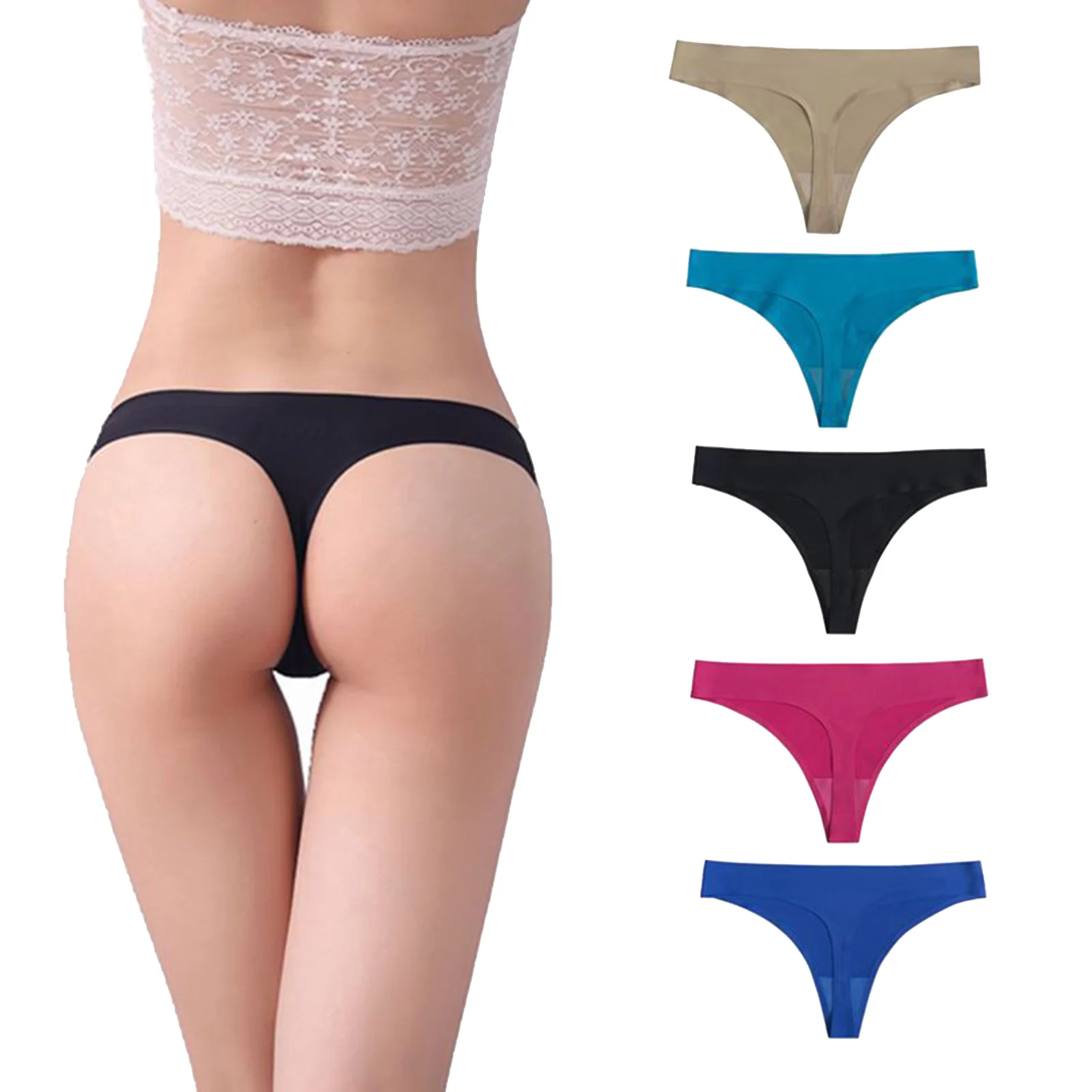 3 Pack Women'S Solid Color Casual Seamless Silk Thong Comfortable