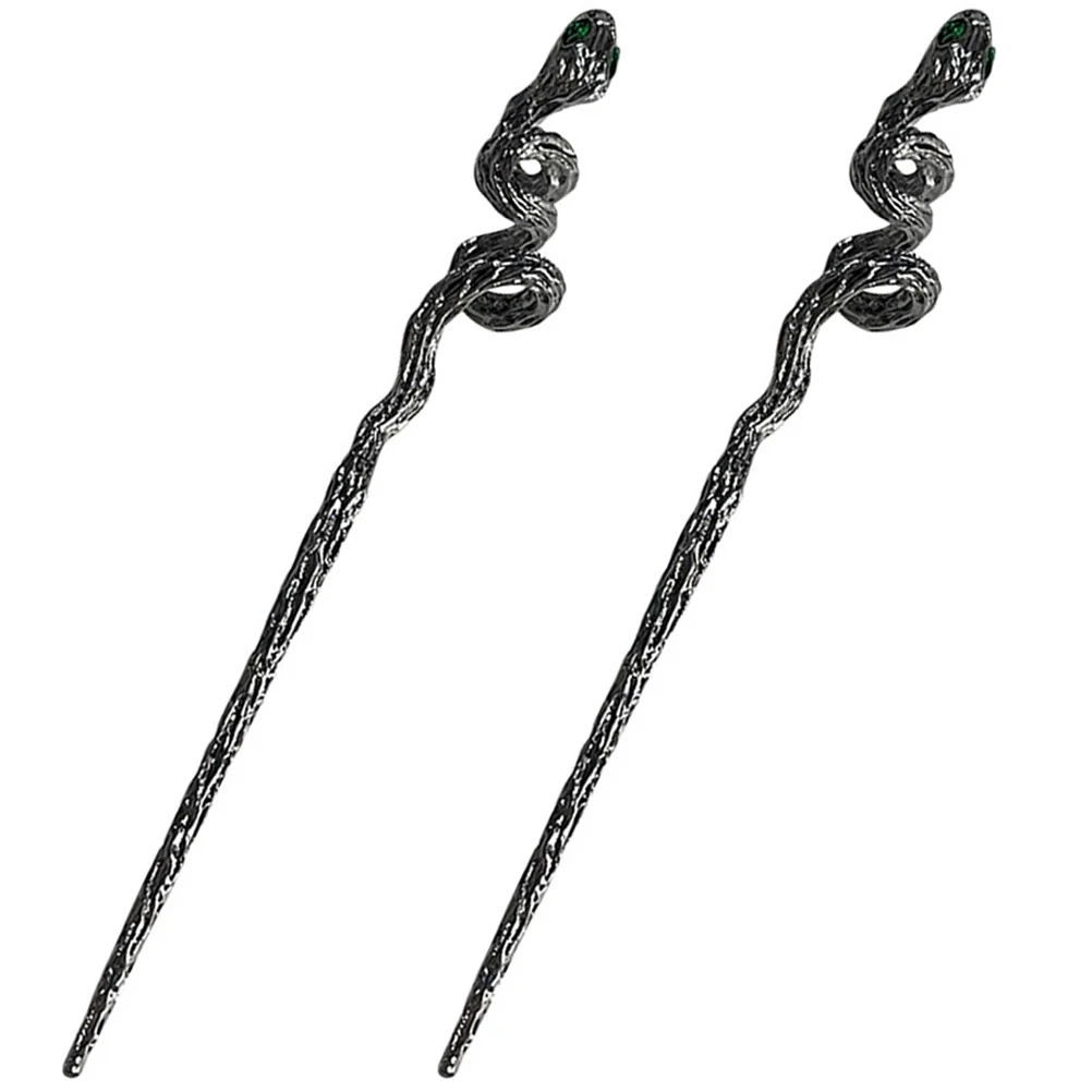 

2 Pcs Snake Hairpin Gems for Women Bun Holder Japanese Accessories Stick Metal Punk Women's