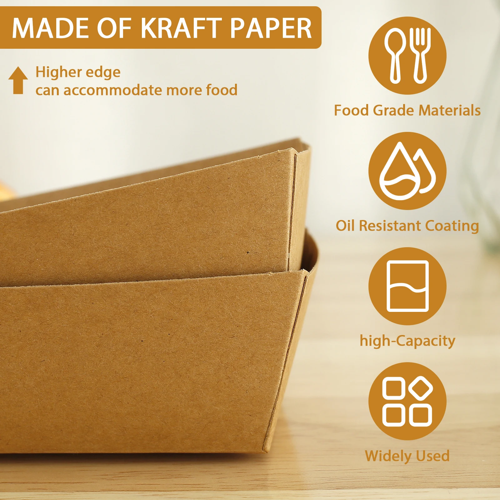 100Pcs Paper Food Boxes Disposable Kraft Brown Boat Shape Oil Proof Food Containers Take Out Snack Tray for Party Picnic Camping