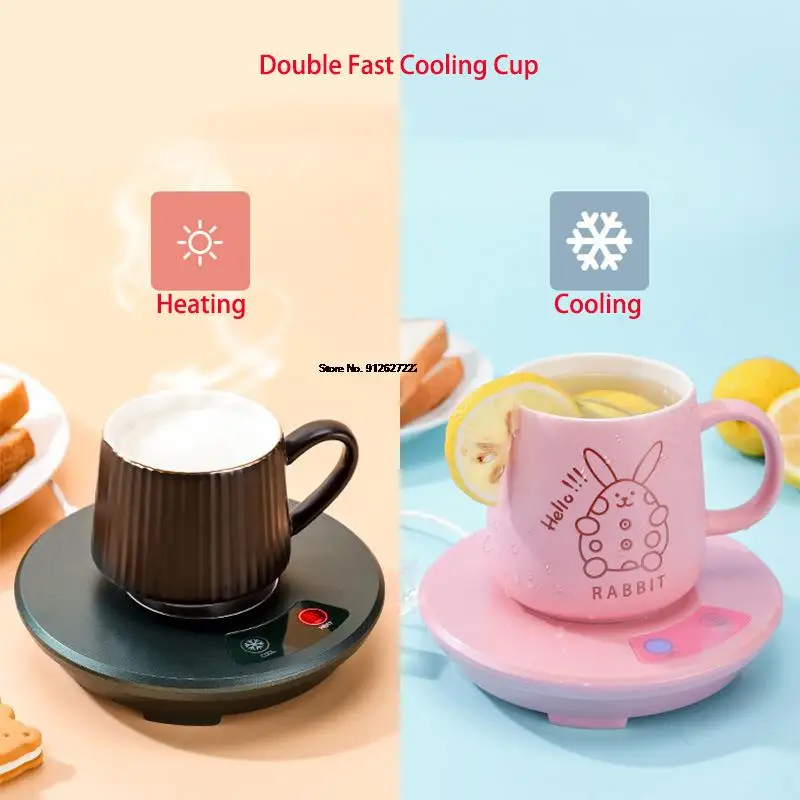 2-In-1 USB Fast Cooling Cup One-Key Smart Cooling & Heating Coaster Electric Coffee Milk Warmer Cooler Beverage Tea Mug Mat