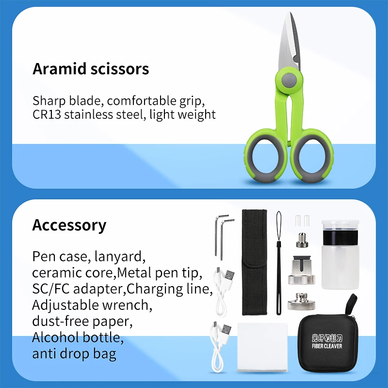 Fiber Optic Tool Kit With S-6C Fiber Cleaver/Rechargeable Optical power meter and 15mw Visual fault locator(VFL)/Fiber Stripper
