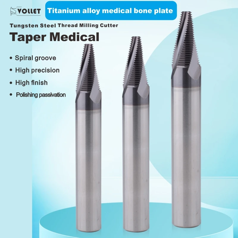 Tungsten Steel Taper Medical Bone Plate Thread Milling Cutter Spiral