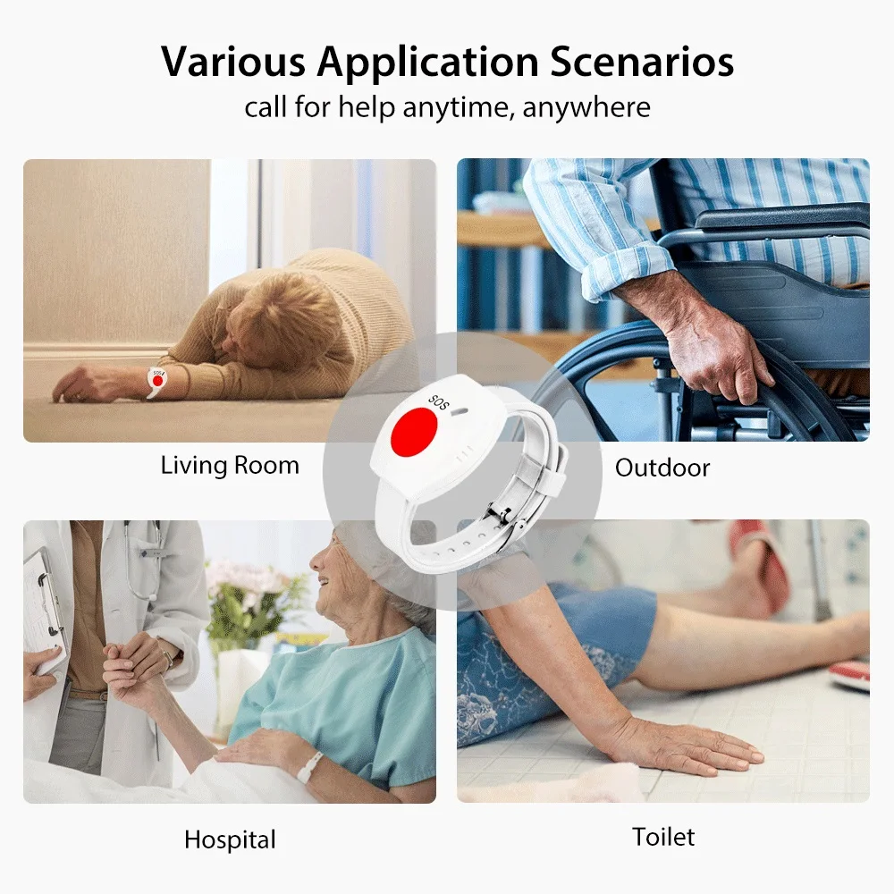 ACJ 433mhz SOS Emergency Watch Bracelet Wireless Panic Button For Old People Home Security System Wearable Alarm Sensor