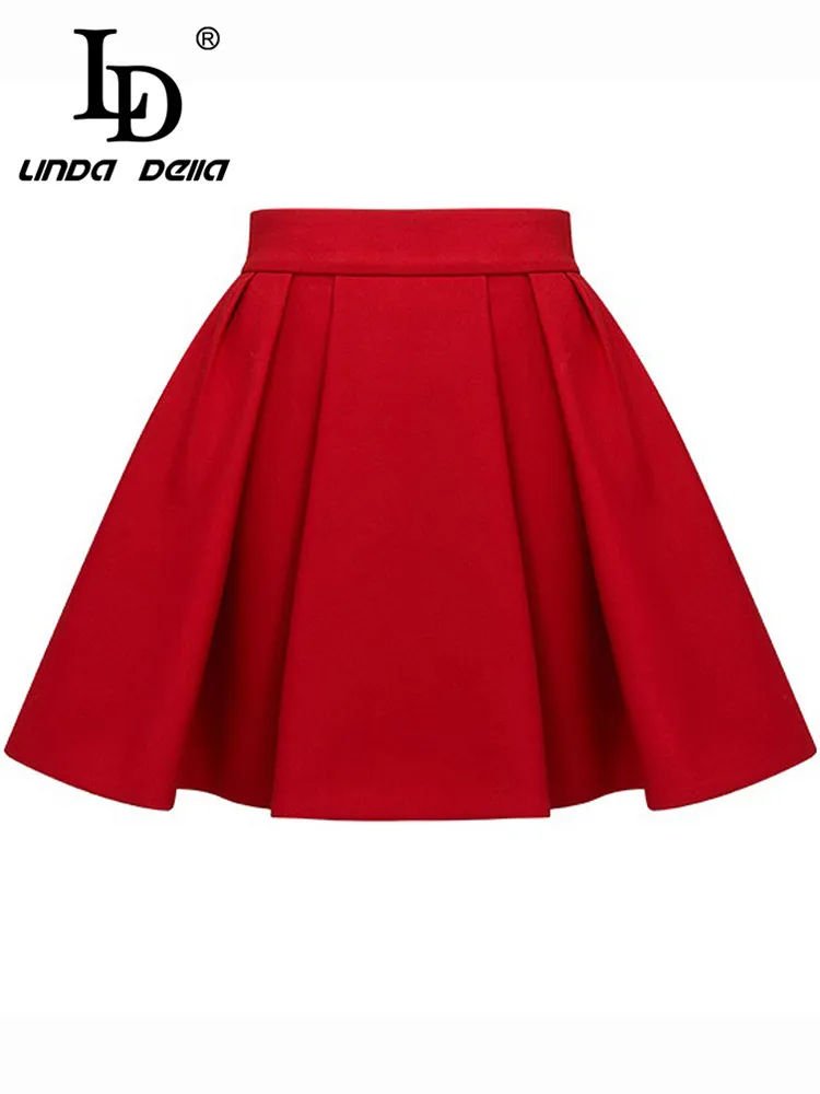 

LD LINDA DELLA 2024 Summer Fashion Runway Skirts Women's Red Splice Draped High waist Slim Fit Mini - Skirt