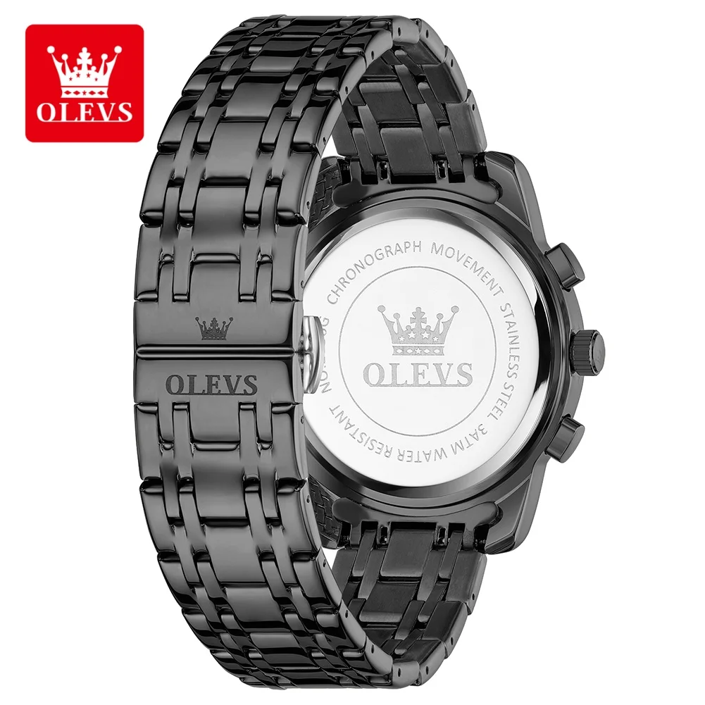 OLEVS Men's Moon Phase Quartz Watch - 30m Waterproof, Luminous Stainless Steel Wristwatch with Genuine Fashion Design, Box Set