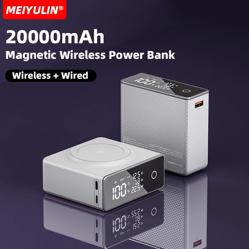 

20000mAh 22.5W Magnetic Power Bank For iPhone 15 14 Samsung Portable 15W Wireless Charger USB C PD20W External Battery Powerbank