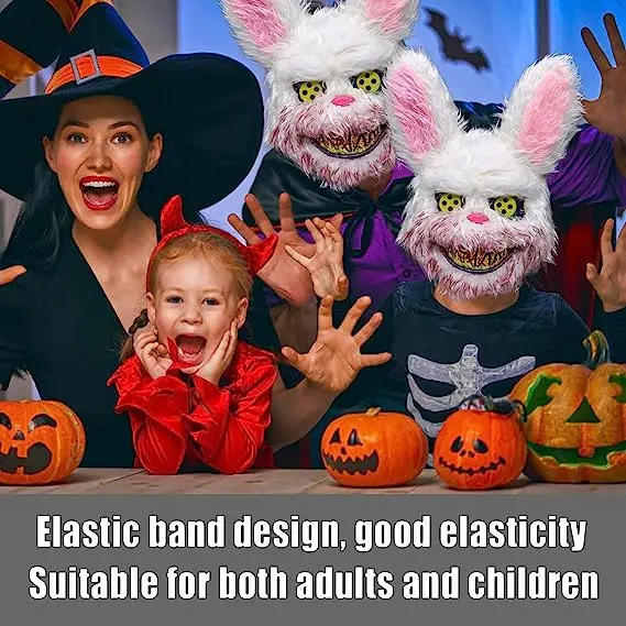 Full Face Mask Bloody Plush Rabbit Mask Simulated Bloody Bear Head Horror Facepiece Cosplay Prop Halloween Ghost Festival Role Dressing Adults
