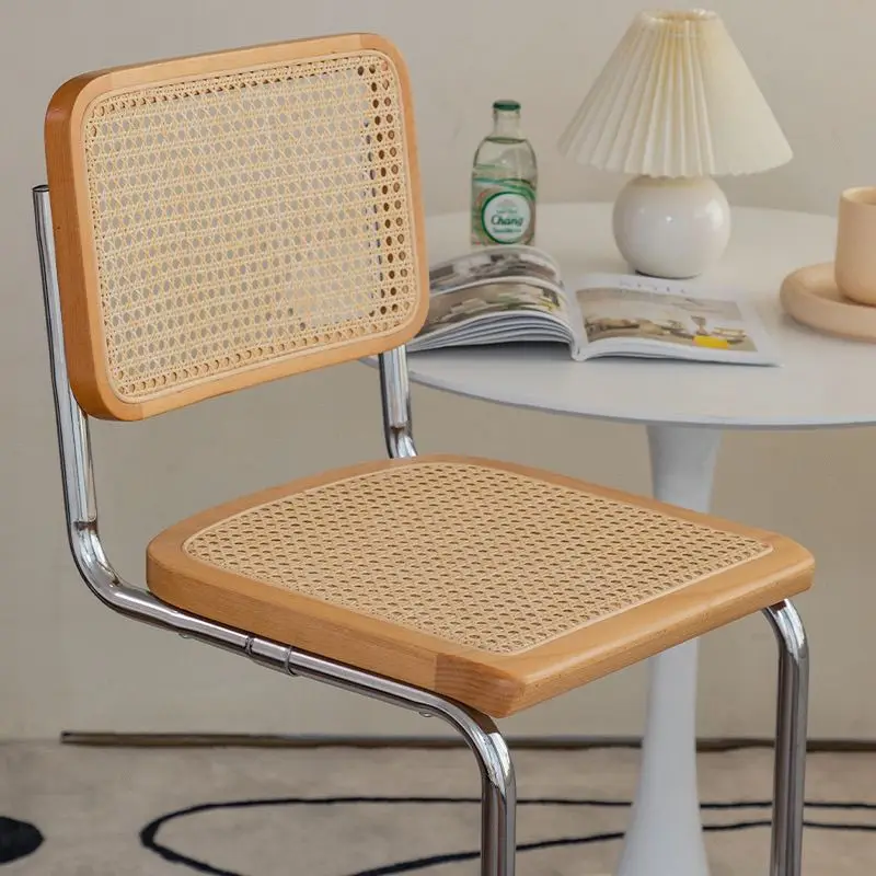 Nordic Solid Wood Rattan Bar Chair Home High Stool Simple Retro Bar Chair Front Desk High Furniture