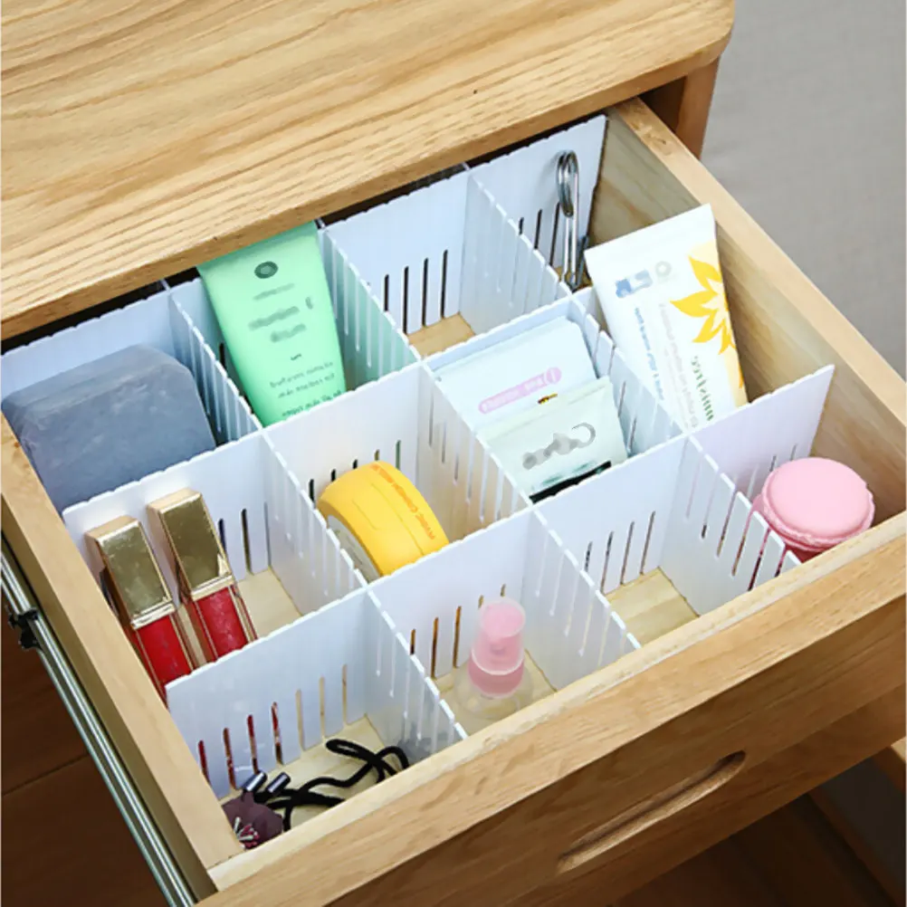 8개 플라스틱 서랍 분리대, 유연하고 조절 가능한 DIY 재단 가능 서랍 정리함, 속옷, 넥타이, 벨트, 스카프용 수납 파티션