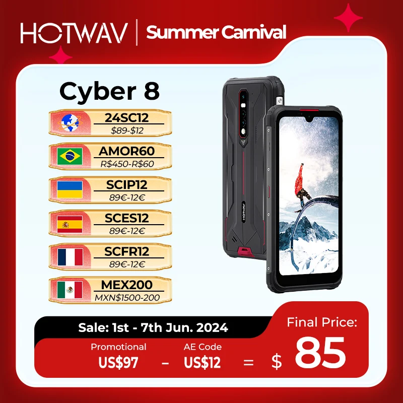 

HOTWAV CYBER 8 4GB 64GB Waterproof 8280mAh Global Version Mobile Phone 16MP Camera 6.3 Inch NFC Android 11 Rugged SmartPhone