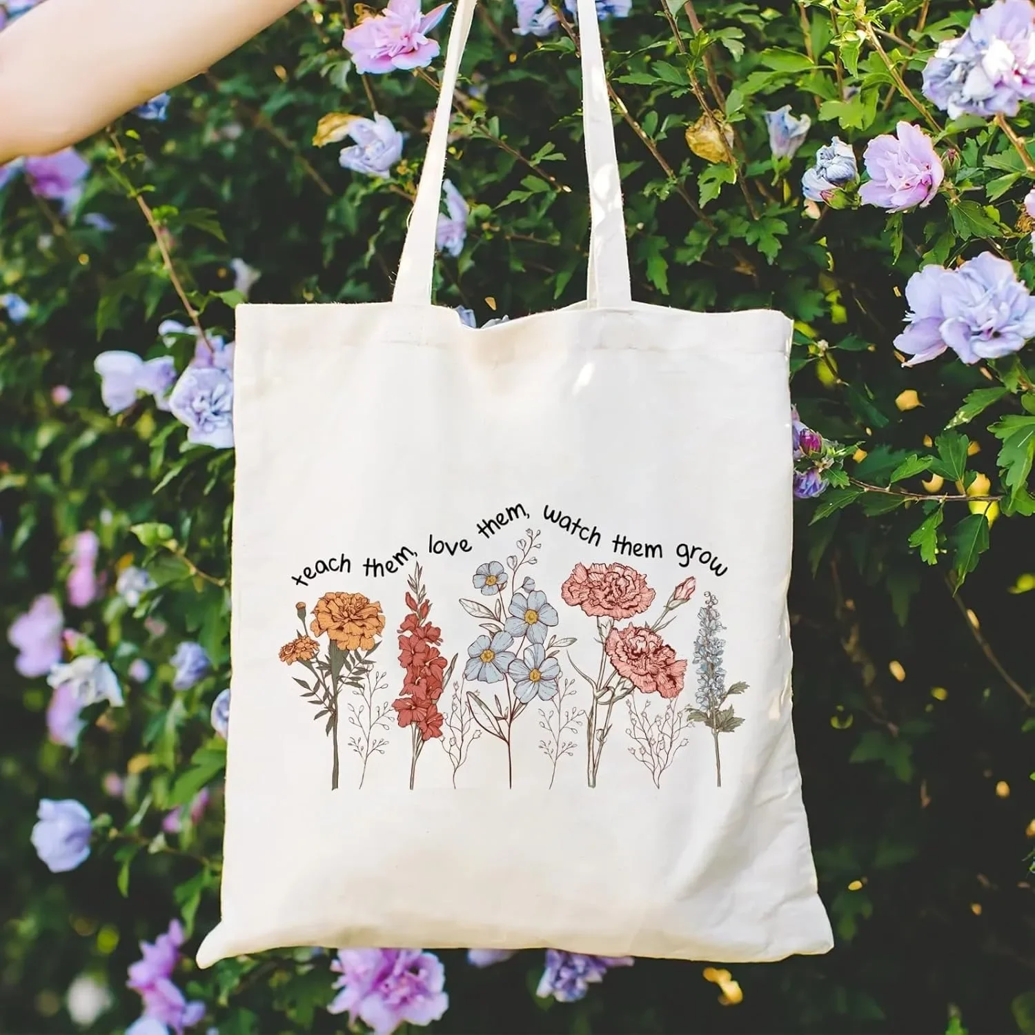 Lehrerinnen-Geschenktasche, Damen-Schultertasche aus Canvas mit Regenbogenbuchstaben-Print, lässige Tragetasche mit großem Fassungsvermögen_voghion.com