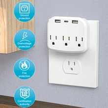 

3 USB 3.4A US Plug Outlet Extender USB Wall-mounted Socket Charger Outlet Splitter Compatible Outlet Adapter 100-250V