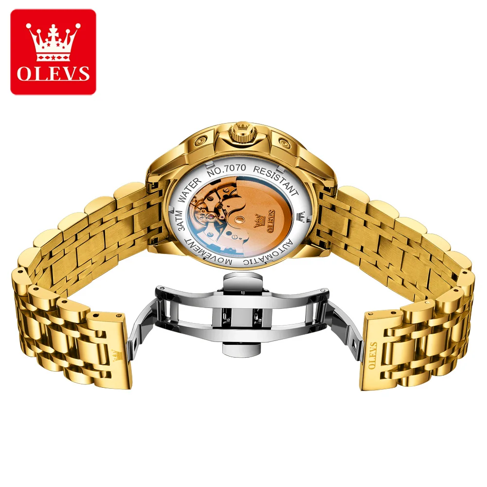 OLEVS 7070 Automatic Men's Watches Luxury Multi functional  Perpetual Calendar Moon Phase Luminous Mechanical Wristwatch For Man