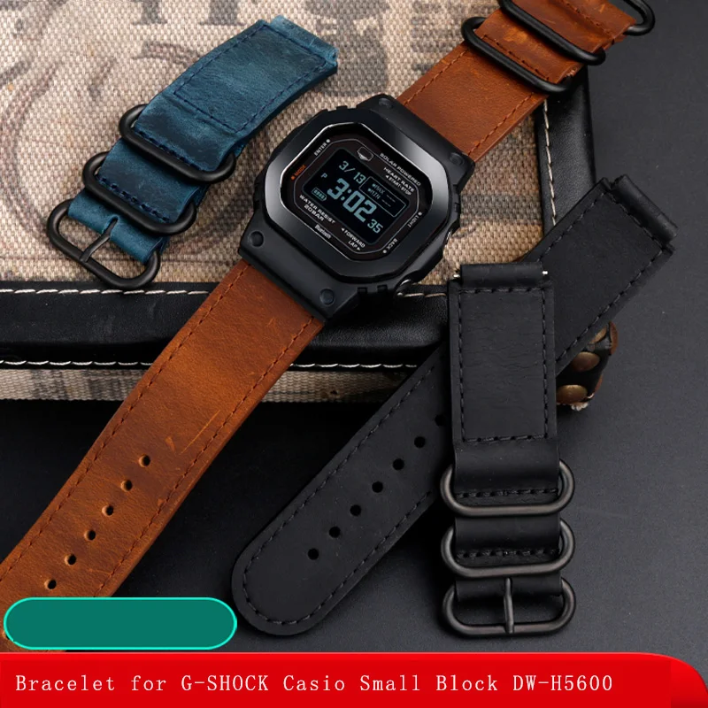 Bracciale In Vera Pelle Con Bocca Rialzata Per Cinturino Orologio Casio Dw-H5600 G-Shock Cinturino In Pelle Bovina Retrò Modificato A Blocco Piccolo