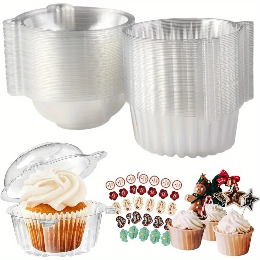 

400pcs Clear Plastic Cupcake Boxes, Cute Cat Head Single Cake Case, Muffin Pod Dome Holder, Dome Cake Box, Cupcake Container, Ba