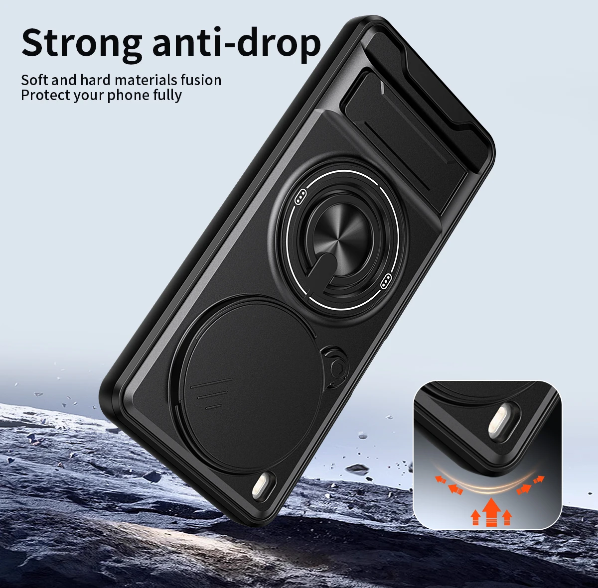 Rotatable Slide Camera Protection Ring Stand Shockproof Phone Case Cover