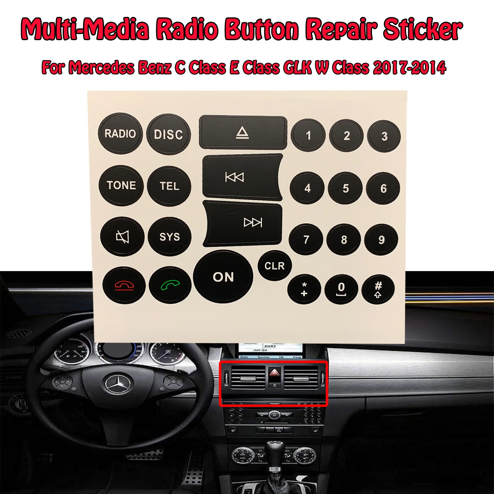 

New Car Sticker Multi-Media Radio Button Repair Sticker Decals For Mercedes For Benz C Class E Class GLK W Class Cars 2007-2014